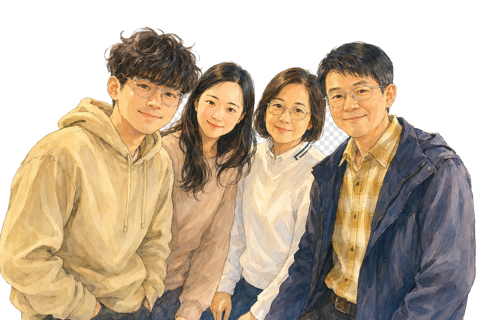 四位同行團友的溫暖手繪旅行合照
